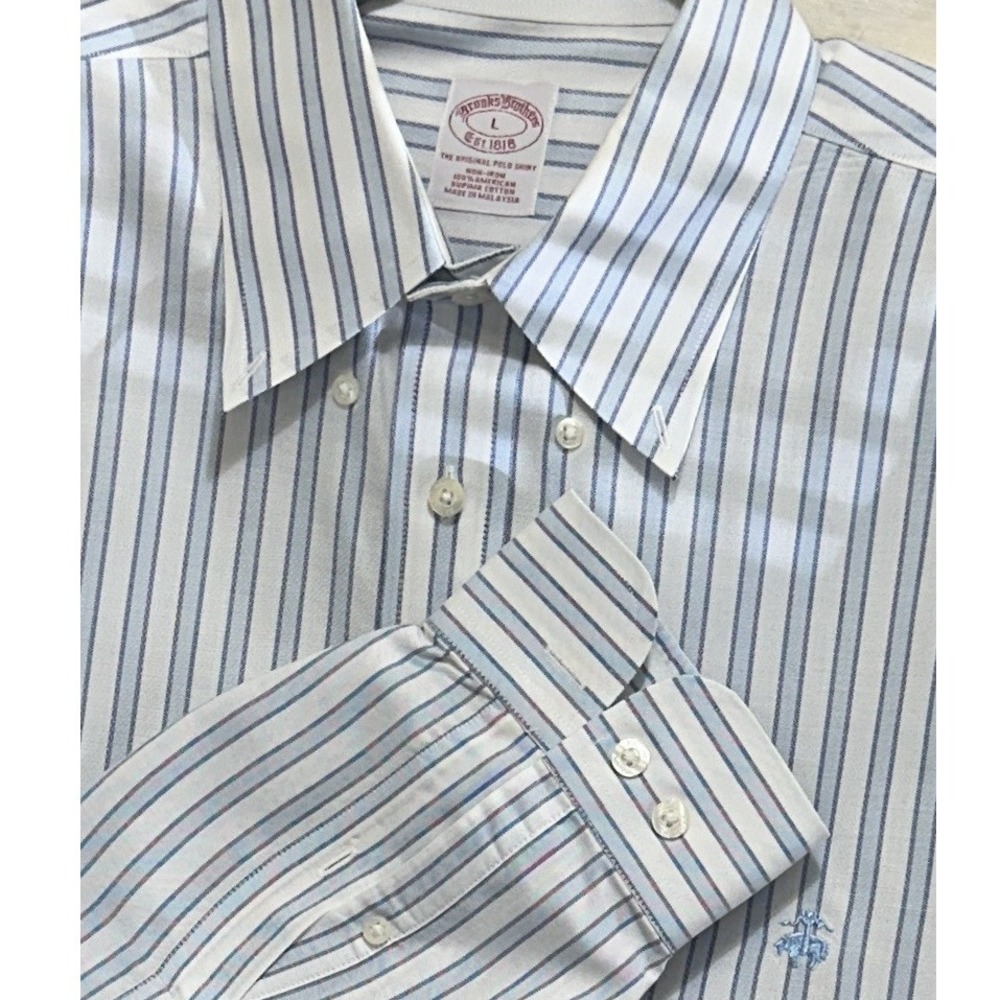 Vtg Brooks Brothers Makers 1818 Striped Men Button Down Dress Shirt. L